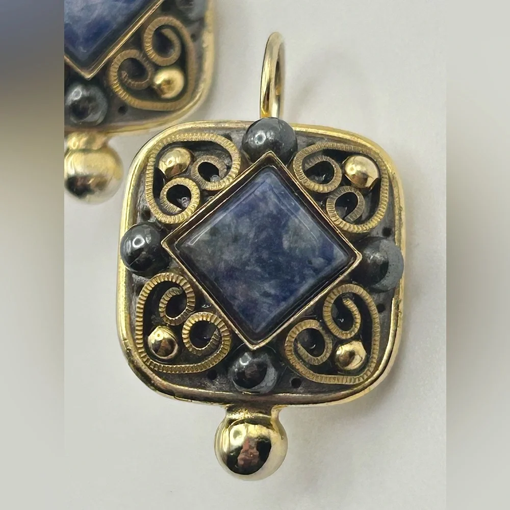 Michal Golan Blue Sodalite Gold Tone Pierced Earrings - Picture 3 of 8